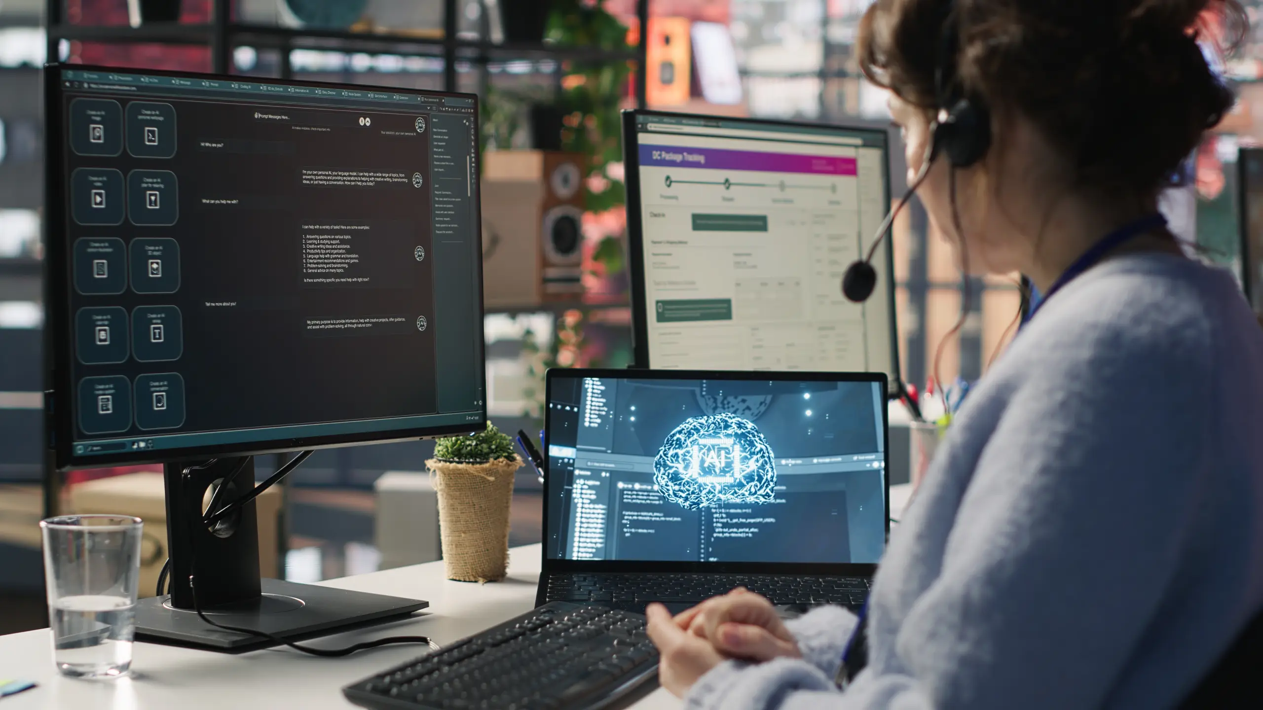 Customer support agent using an AI chatbot for live chat, showing how businesses adopt AI platforms in 2026